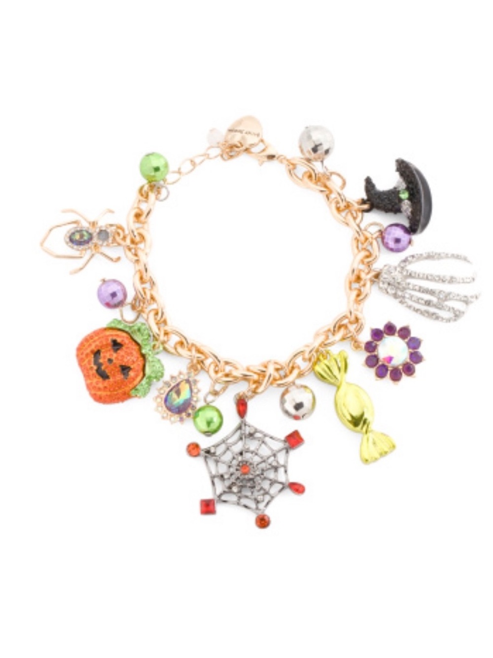 BETSEY JOHNSON Halloween Spider Pumpkin Web Candy Hand Hat Charm Bracelet NWT